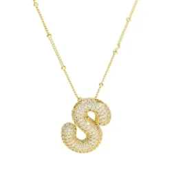 Discount Savvy Bling Balloon Bubble CZ Initial Necklace ABCDEFGHIJKLMNOPRSTVWY