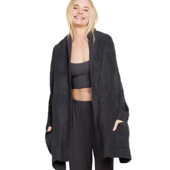 Hot Barefoot Dreams CozyChic® Cable Weave Blanket Wrap CarbonPearlWillow