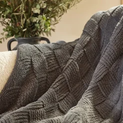 Clearance Barefoot Dreams CozyChic Diamond Weave Blanket CreamOysterCarbon