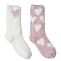 Discount Barefoot Dreams CozyChic® Heart Print Sock Set Pink PeonieCarbon