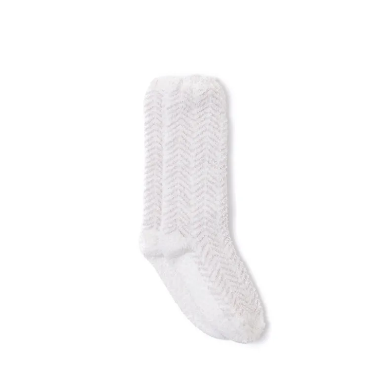 Online Barefoot Dreams CozyChic Herringbone Socks Cream/StonePewter/Cream