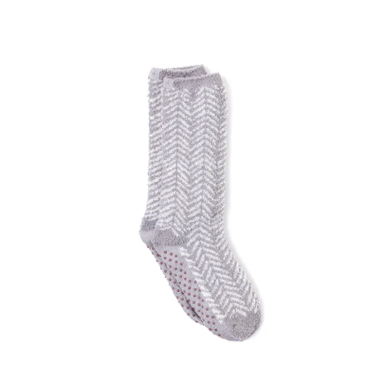 Online Barefoot Dreams CozyChic Herringbone Socks Cream/StonePewter/Cream