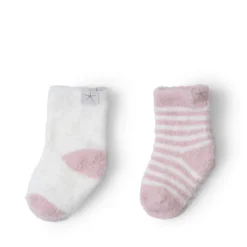 New Barefoot Dreams Cozychic Lite® Baby Heart Sock Set CarbonPink Peonie