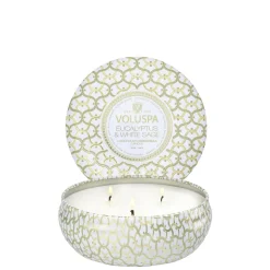 New Voluspa Eucalyptus & White Sage 3 Wick Tin Candle