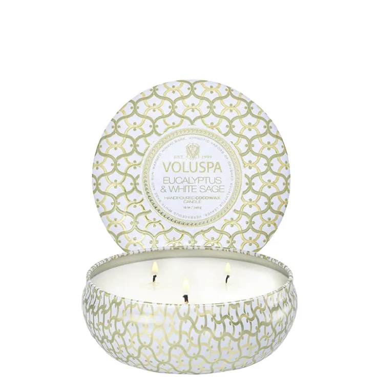 New Voluspa Eucalyptus & White Sage 3 Wick Tin Candle