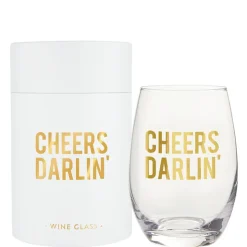 Best Santa Barbara Design Studio Stemless Wine Glass - Cheers Darlin'
