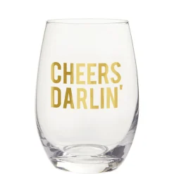 Best Santa Barbara Design Studio Stemless Wine Glass - Cheers Darlin'