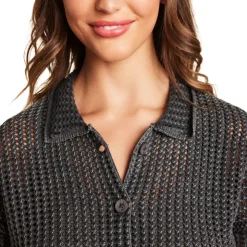 Fashion Barefoot Dreams Sunbleached Buttoned Short Sleeve Faded BlackStone